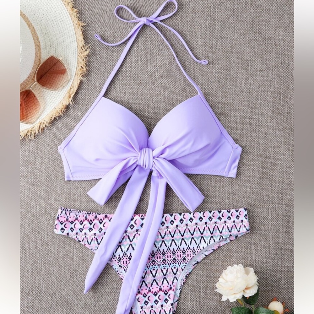 Lilac Bikini Set with Patterned Bottom